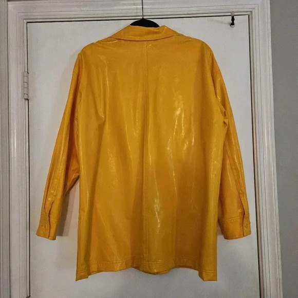 Vintage 90s Karen Kane Yellow Vinyl Rain Coat Size Small - Picture 2 of 6